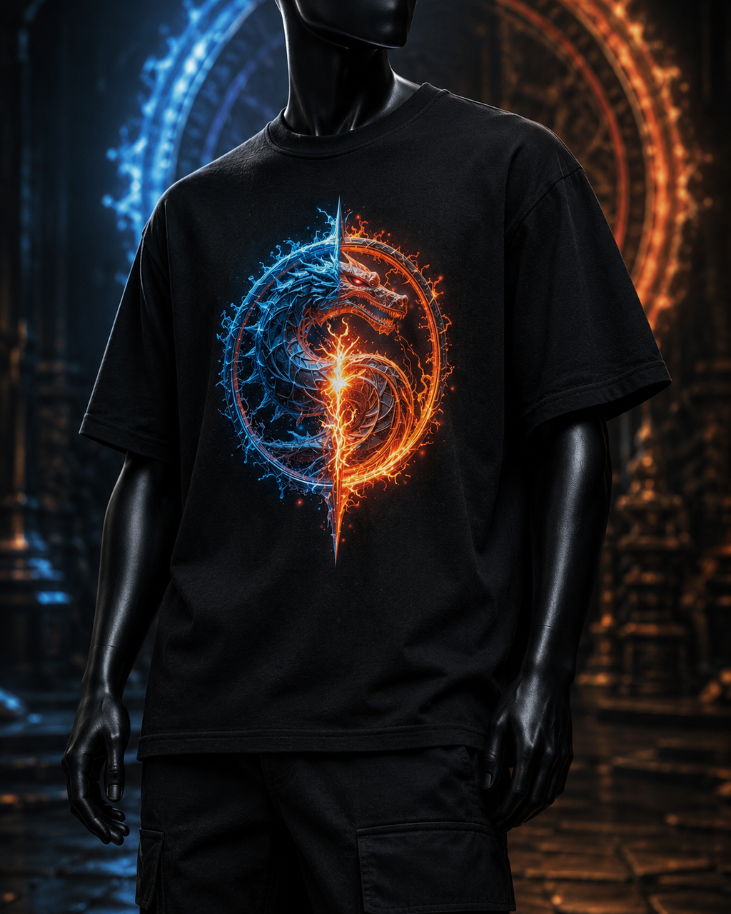 Dragon Yin Yang Azul Naranja - Polera