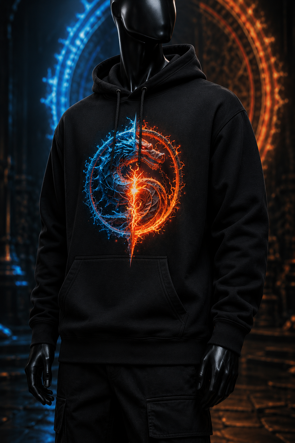 Dragon Yin Yang Azul Naranja - Polerón