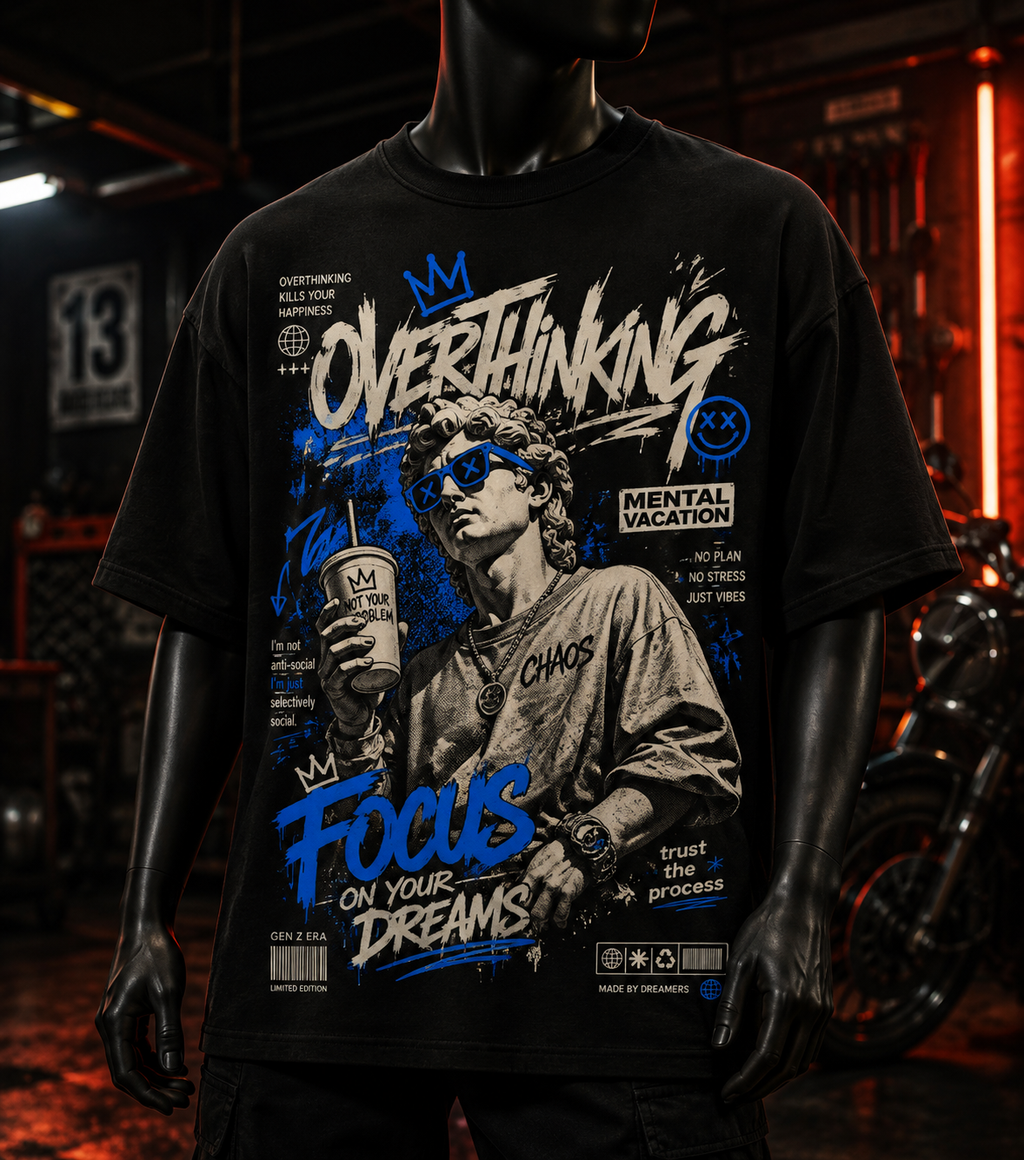 Hombre Overthinking Azul - Polera