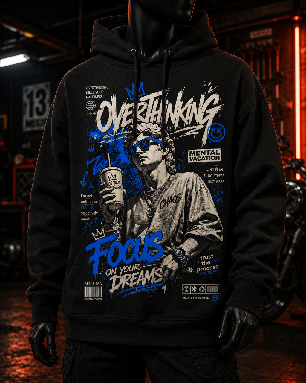Hombre Overthinking Azul - Polerón